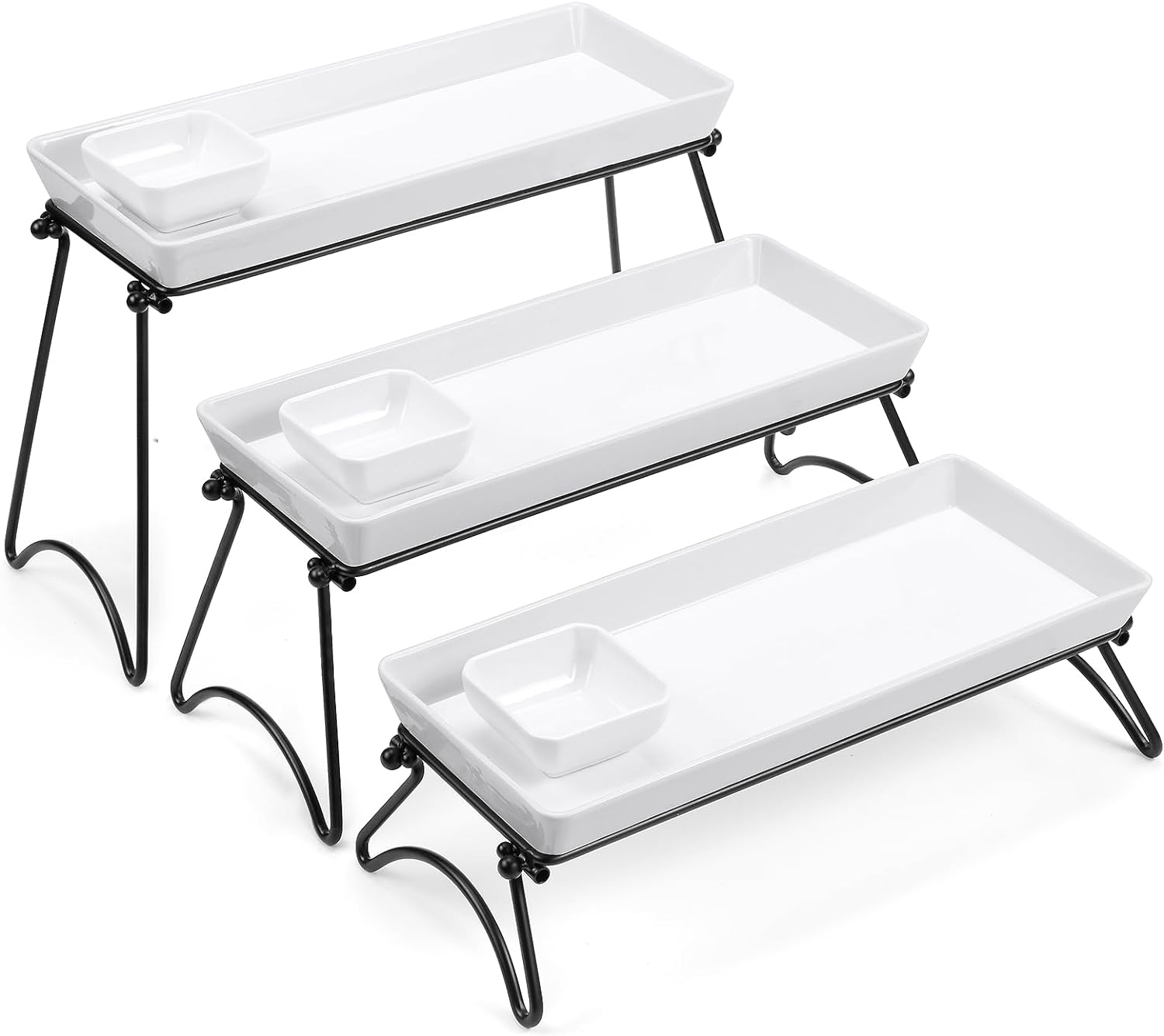 Yedio 3 Tier Serving Tray, Three Tiered Serving Stand, 14 Inch White Porcelain P...