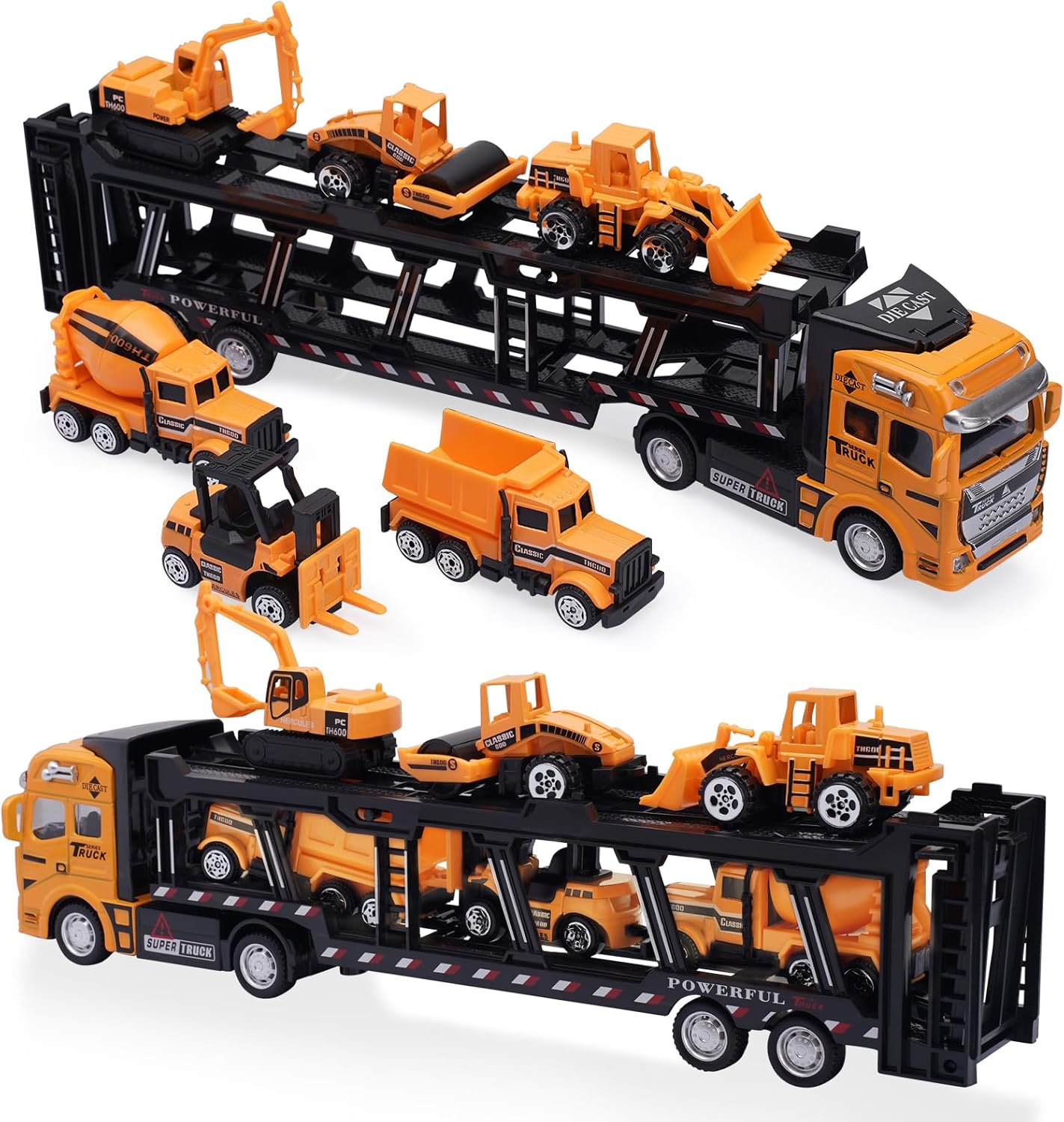 Crelloci 7pcs Construction Truck Toys Cars Transporter Diggers Dumpers Excavator...
