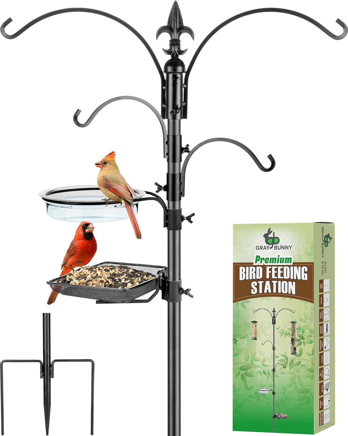 Gray Bunny Bird Feeder Stand, 4-Hooks, 91" Bird Feeder Hanger for Bird Feeders,...