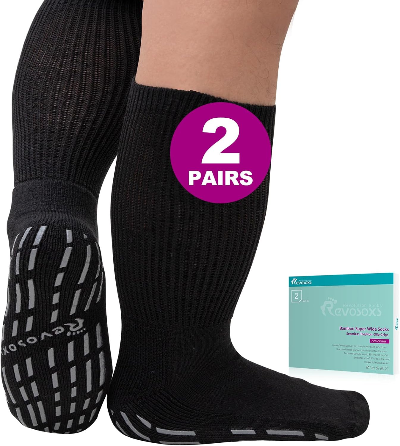 Extra Width Socks for Swollen Feet-2 Pairs Super Wide Diabetic Socks for Women M...