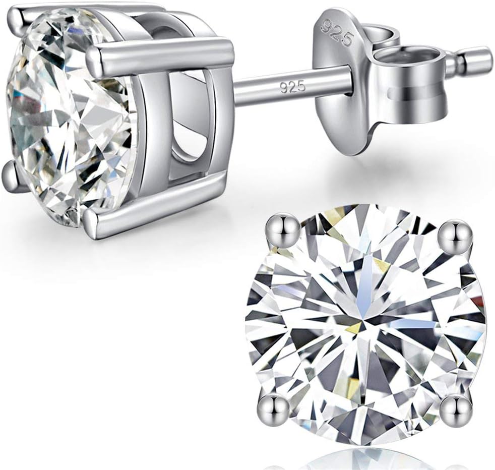 White Gold Plated Sparkling CZ Diamond Stud Earrings 925 Sterling Silver Cubic Z...