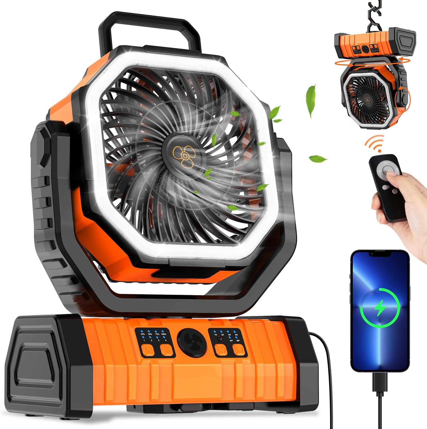 Camping Fan Rechargeable, 20000mAh Large Battery Powered Fan, 4 Speed Rechargeab...