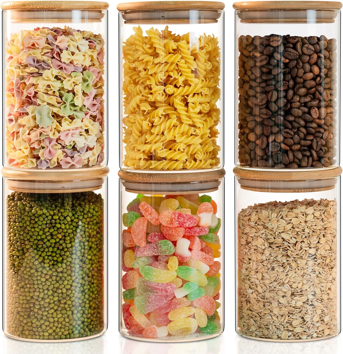 50oz Glass Food Storage Jars Set of 6,Glass Storage Containers Clear Glass Food...