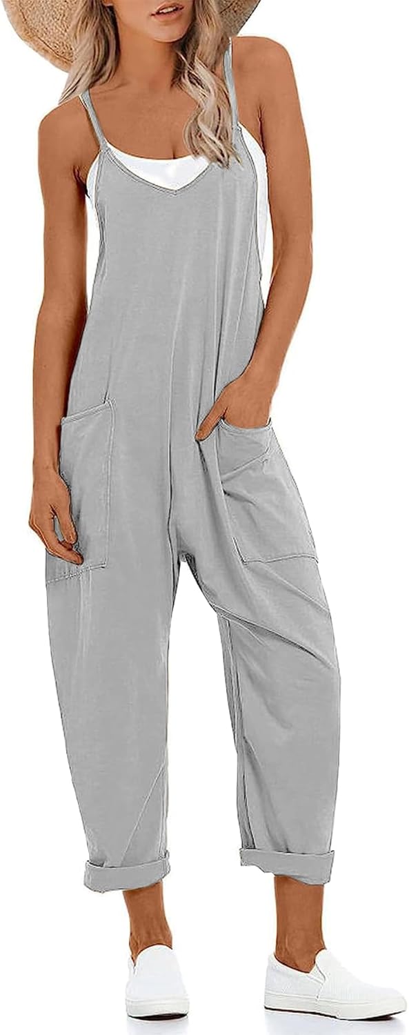 Women's V Neck Sleeveless Jumpsuits Spaghetti Straps Harem Long Pants Overalls W...