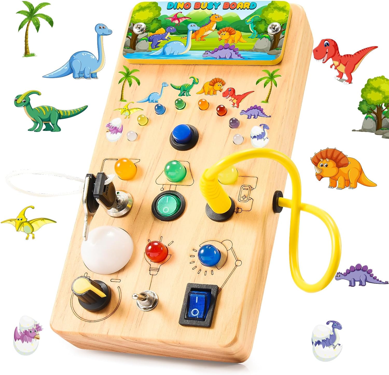 HappyGoLucky Dinosaur Busy Board 1-3 Year Old, Montessori Toys for 1-3 Year Olds...