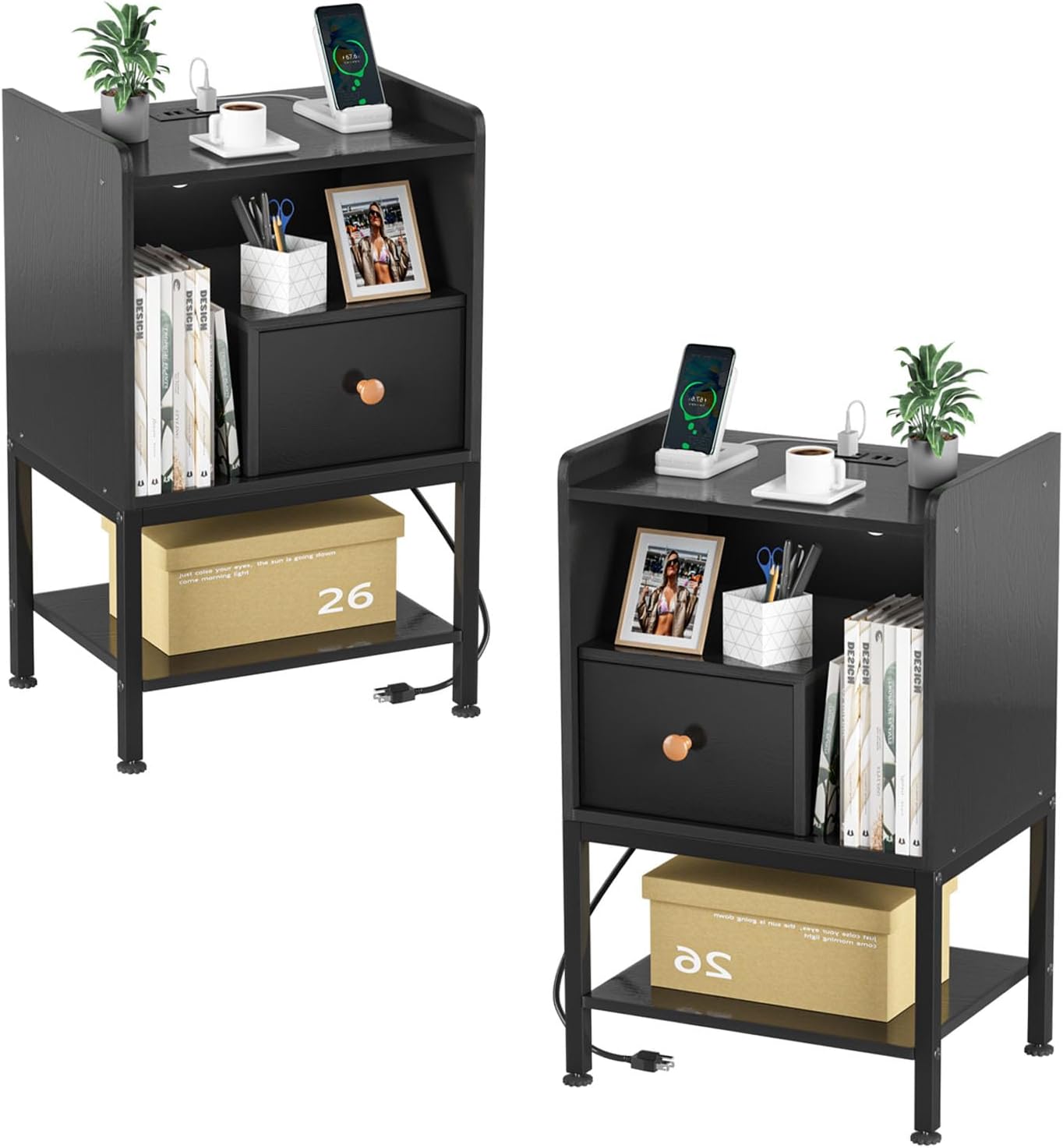 Gannyfer Nightstand with Charging Station,Night Stand with USB Ports and Storage...