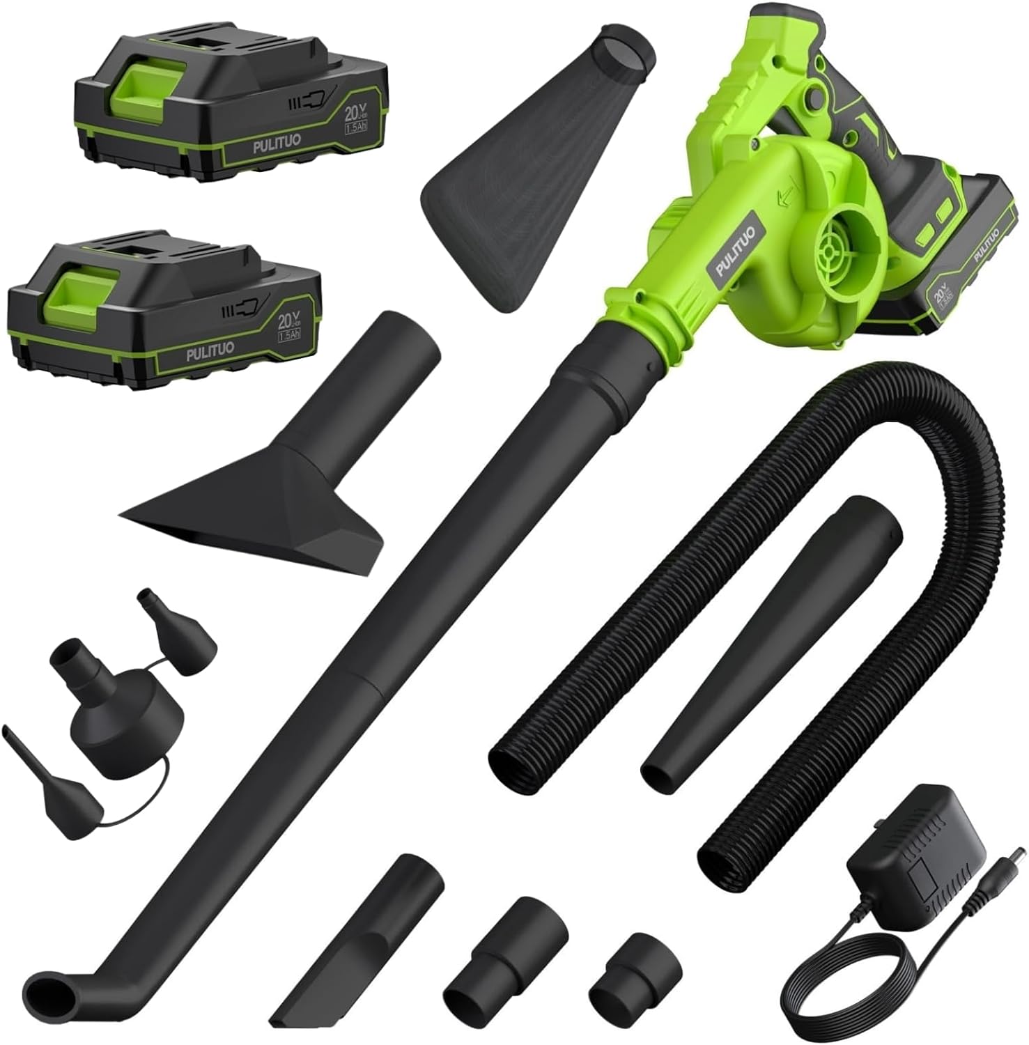 Cordless Leaf Blower with 2 Batteries, Charger & Dust Bag, 2-in-1 20V Cordless V...