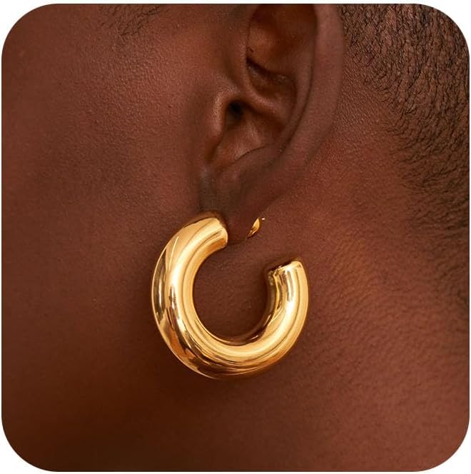 Gold Earrings for Women Trendy, Simple Dainty 14K Gold Plated Paperclip Square C...