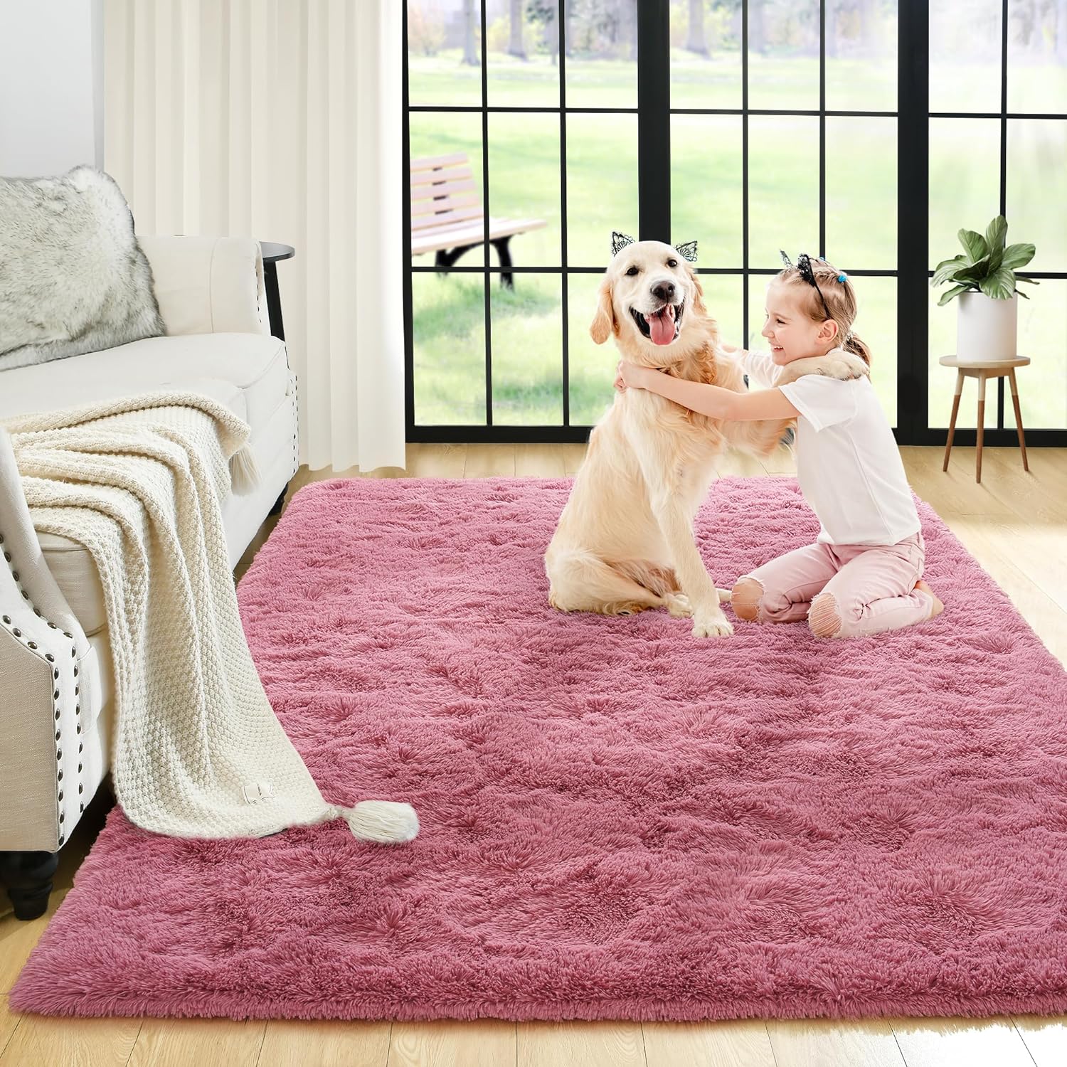 Noahas Fluffy Rugs for Bedroom,3x5 Blush Fluffy Bedroom Rug,Thick Fuzzy Area Rug...
