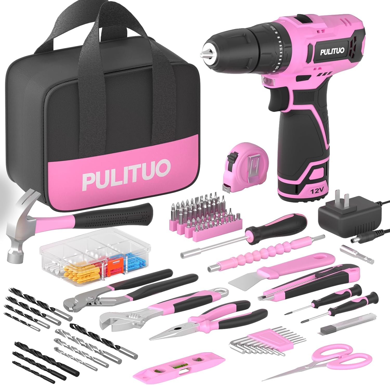 PULITUO 152pcs Cordless Drill Set, 12V Power Tools Kit with Lithium-Ion Battery...