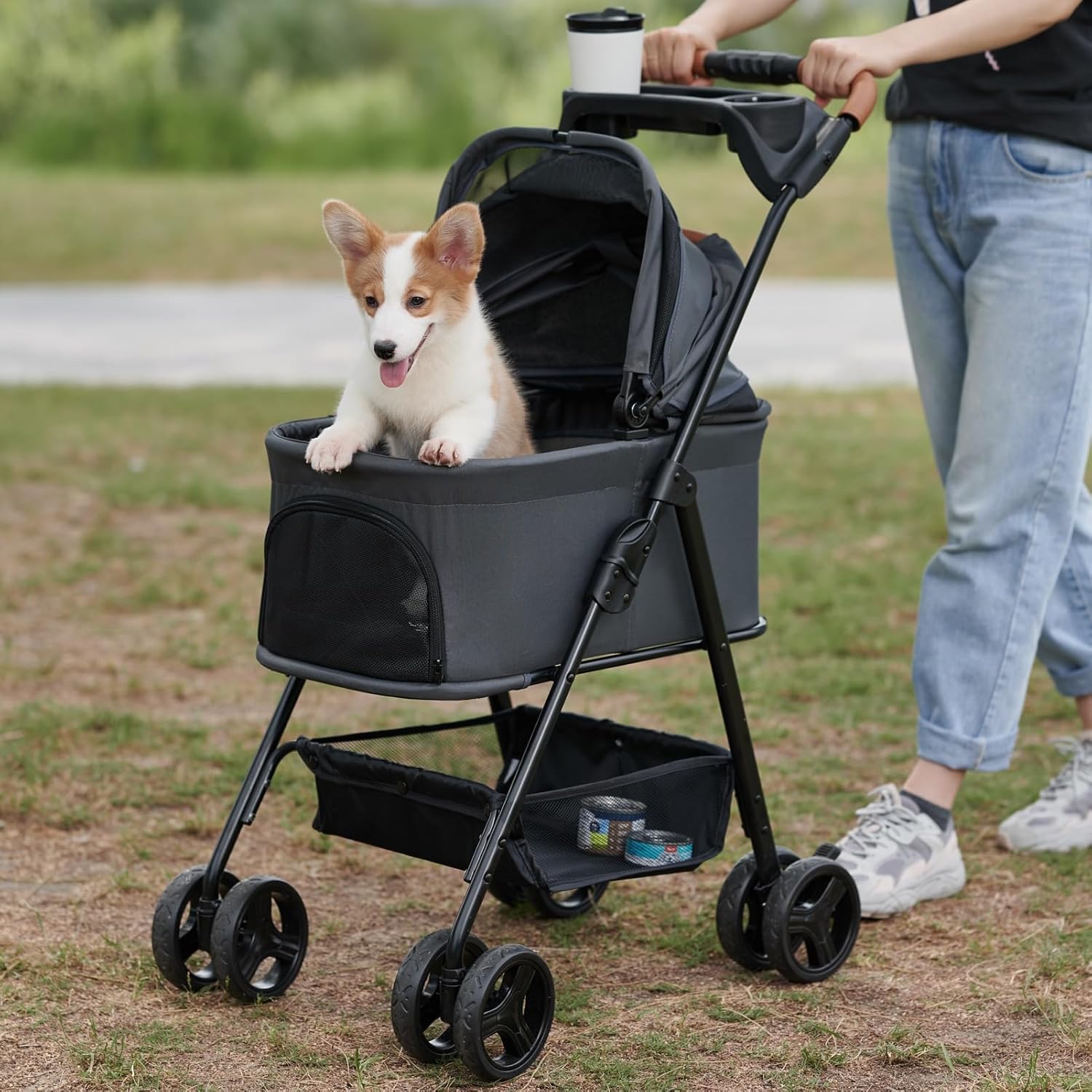 3 in 1 Folding Dog Stroller, Pet Folding Stroller, 4 Wheels Dog/Cat Puppy Stroll...