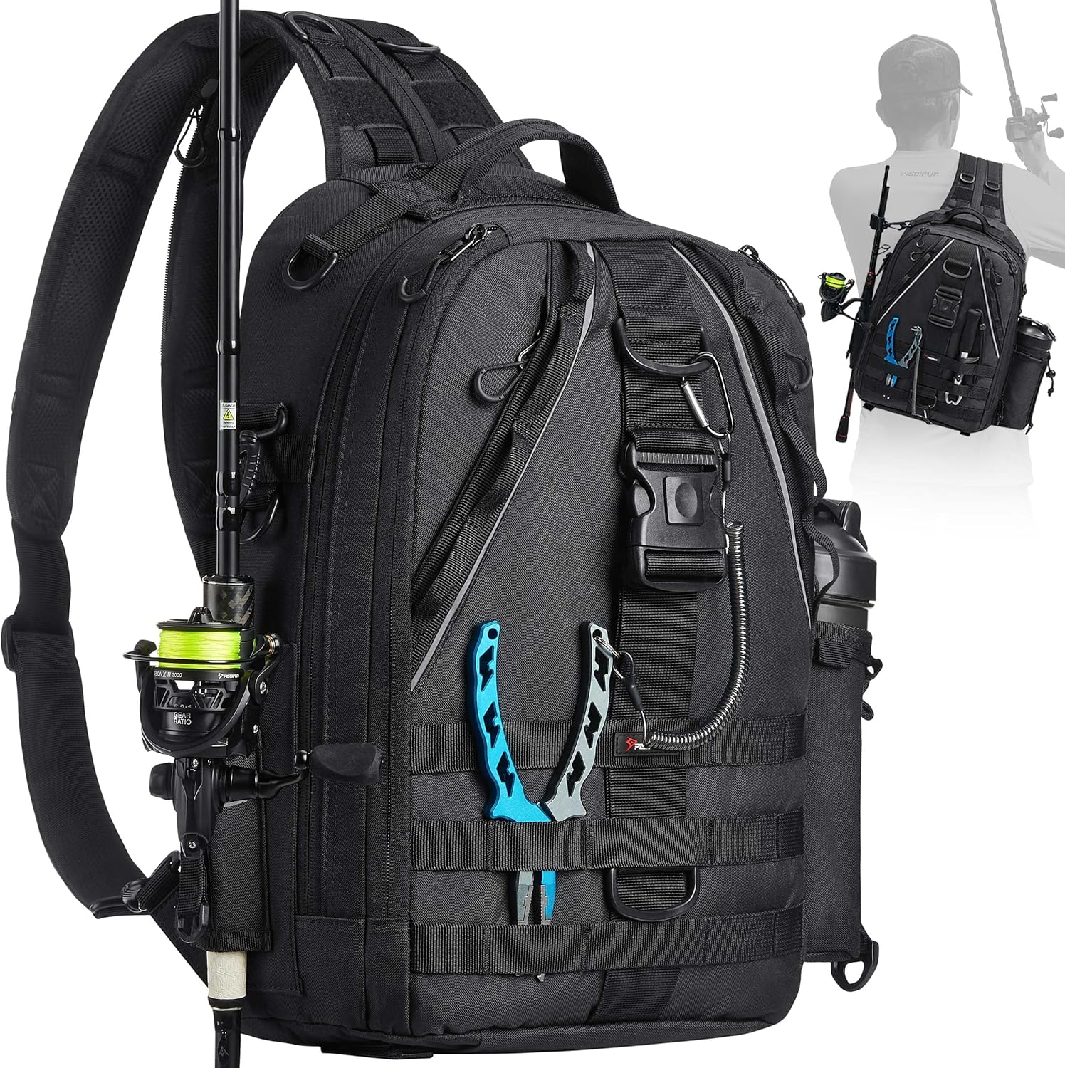 Piscifun Fishing Tackle Backpack with Rod & Gear Holder, Lightweight Outdoor Wat...