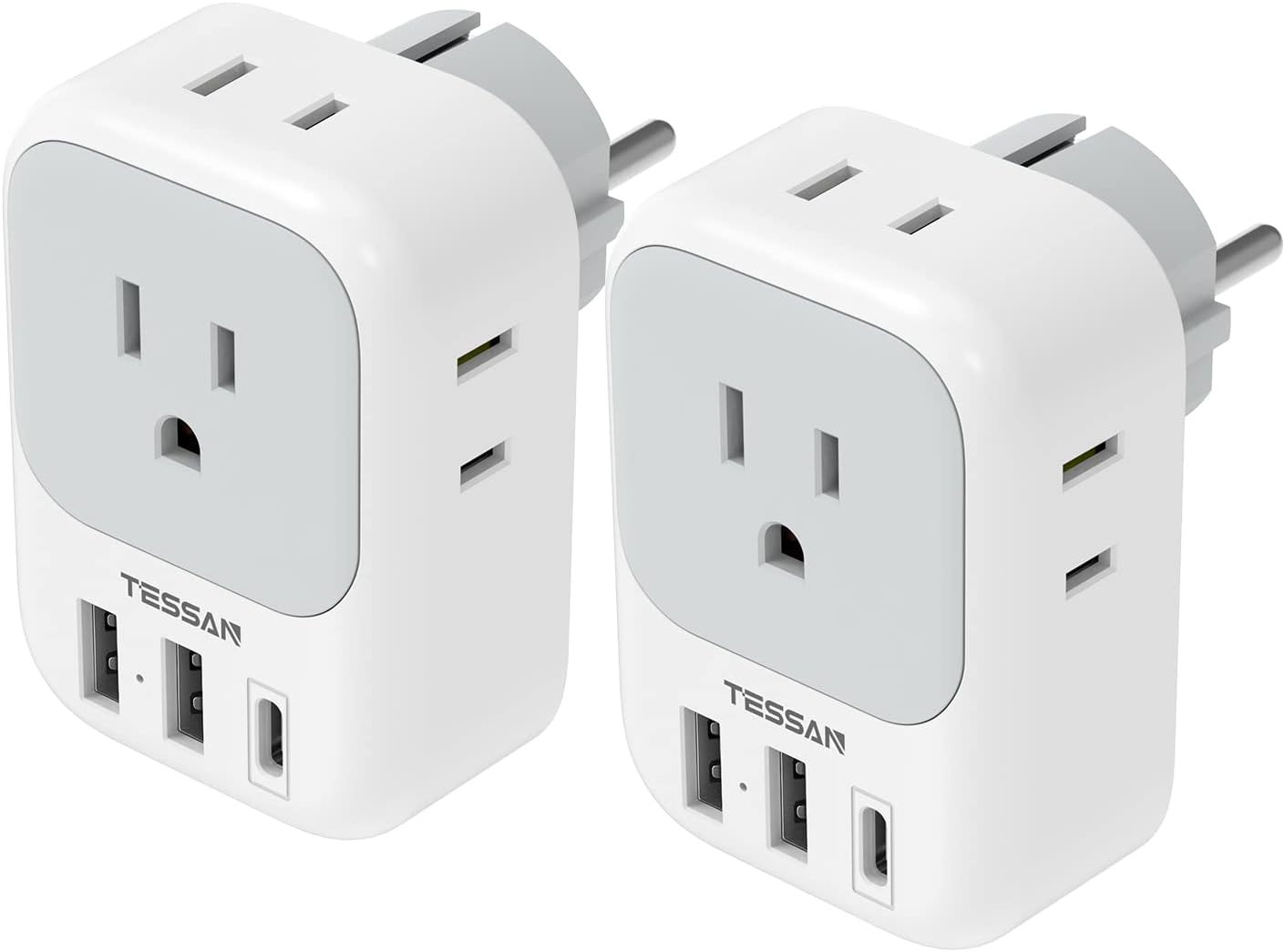 TESSAN 2 Pack Type E F Plug Adapter USB C, Germany...