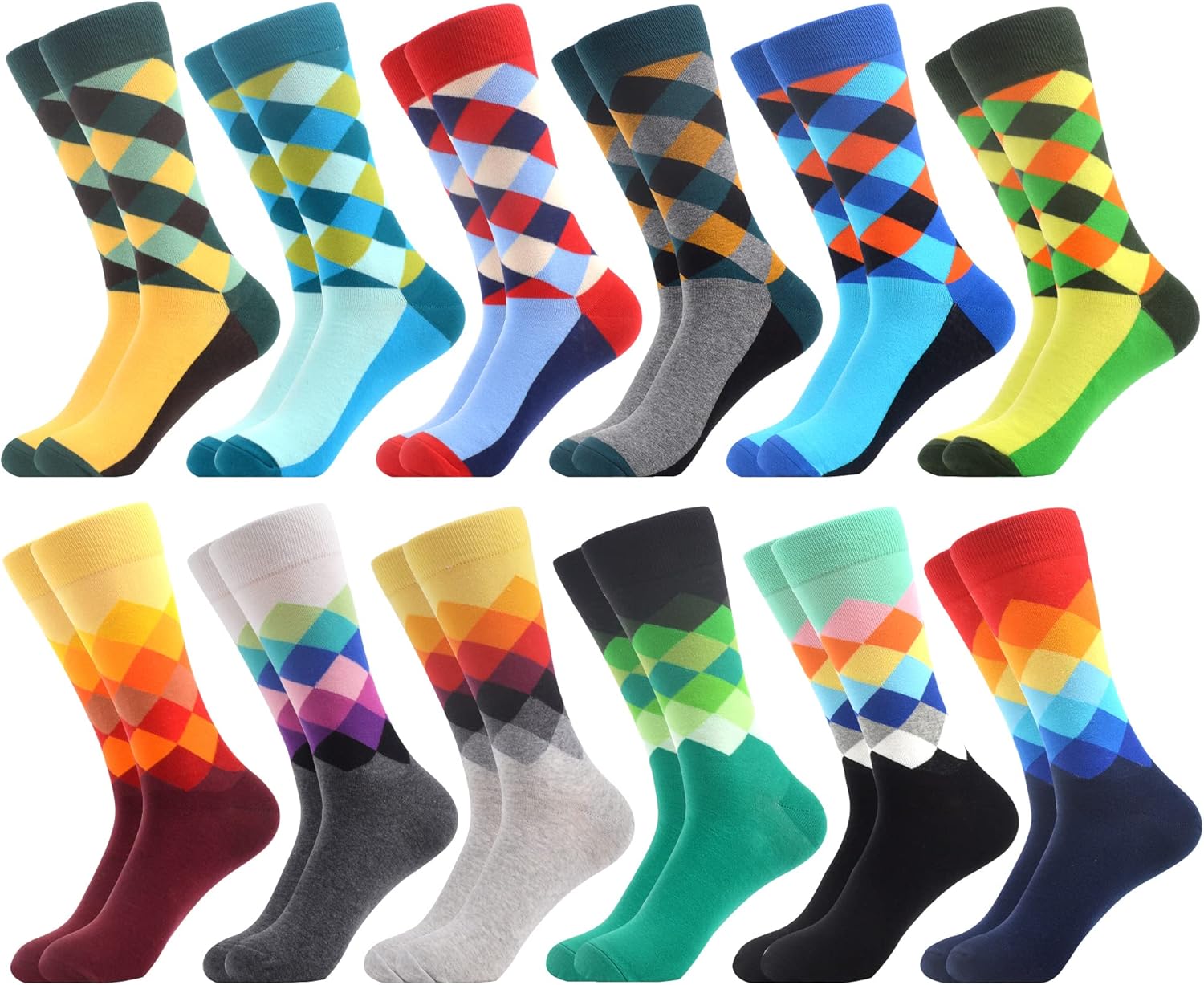 WeciBor Men's Dress Colorful Combed Cotton Crew Socks 12 Pack - Size 9-11/10-13/...