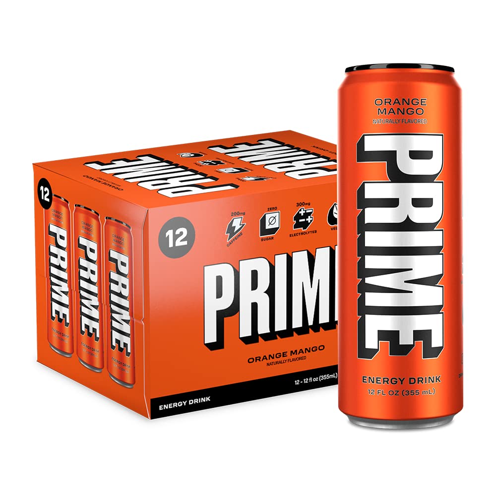 PRIME Energy ORANGE MANGO | Zero Sugar Energy Drink | Preworkout Energy | 200mg...