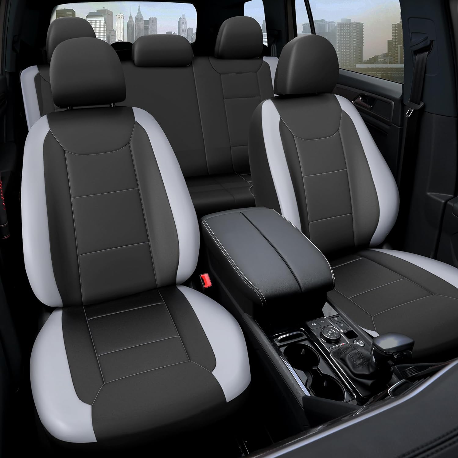 Premium Poly Car Seat Covers Full Set with 50% Thicker Filler, Waterproof Car Se...