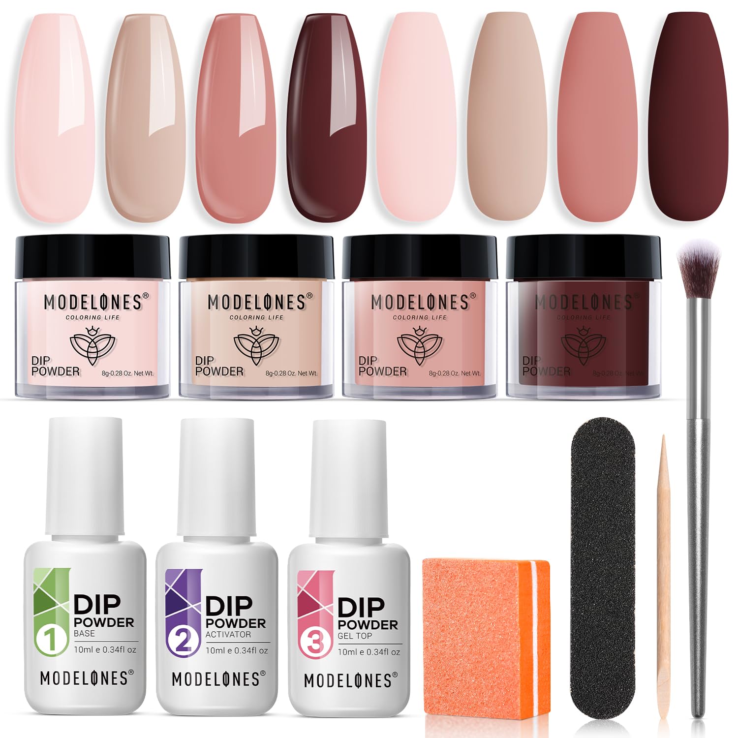 Modelones Dip Powder Nail Kit Starter, 4 Colors Nude Sheer Pink Skin Tones Nail...