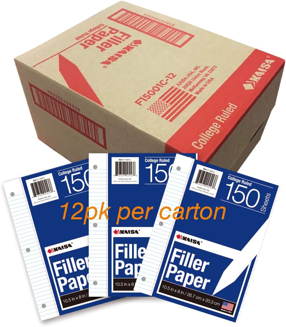 Kaisa Filler Paper Notebook Paper, College Ruled 8"x10.5" Loose Leaf Paper for 3...