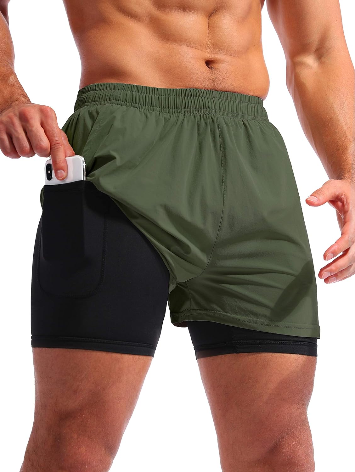 Pudolla Men’s 2 in 1 Running Shorts 5" Quick Dry G...