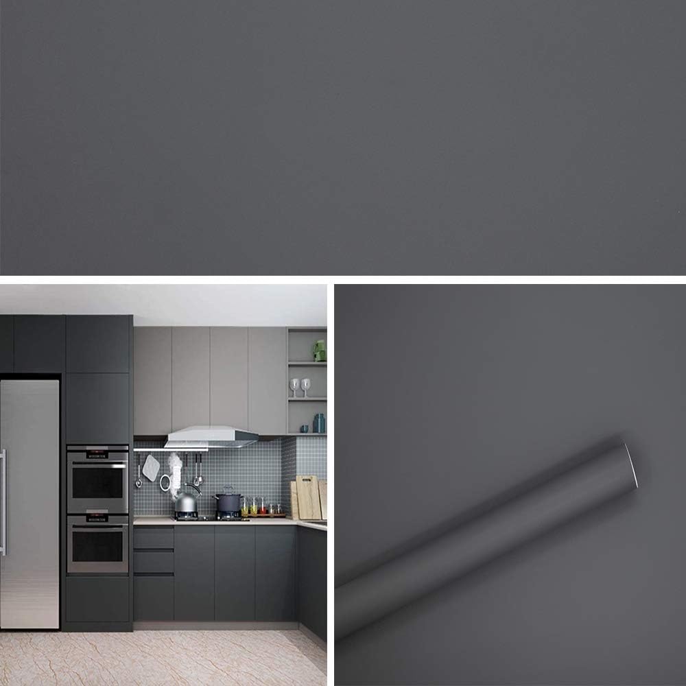 Decoroom Self Adhesive Wallpaper Dark Grey 40X300cm Peel and Stick Vinyl Film Ea...