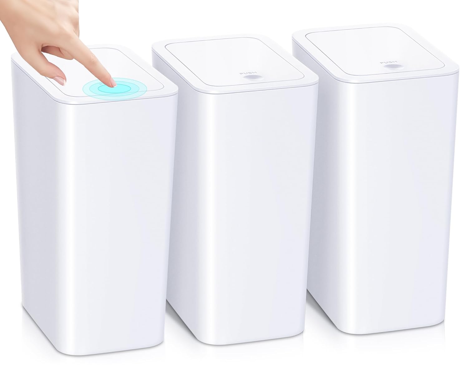 3 Pack Bathroom Small Trash Can with Lid,10L / 2.6 Gallon Slim Garbage Bin Waste...