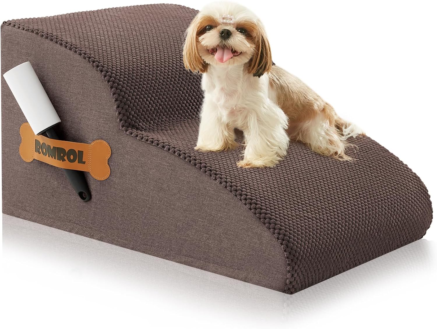 High Density Foam Dog Stairs Ramp for Beds Couches, Romrol Pet Steps with Durabl...