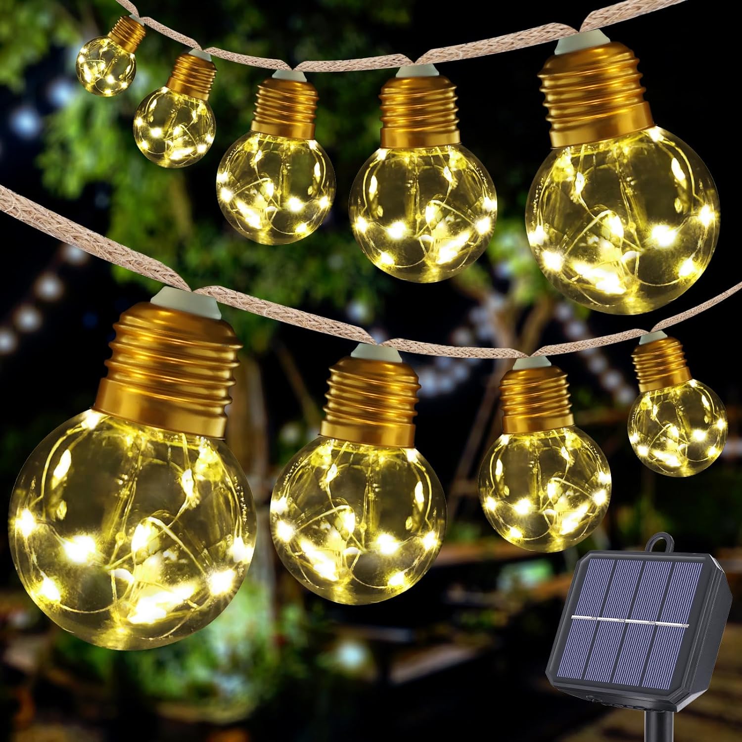iShabao Solar String Lights Outdoor Garden 8M/26FT 160 LED Hemp Rope Solar Festo...