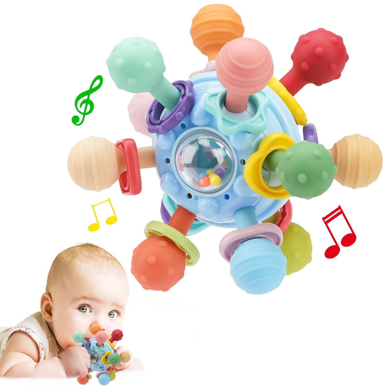 Baby Montessori Sensory Toys for 0-6 6-12 Months, Food Grade Teething Toys for B...