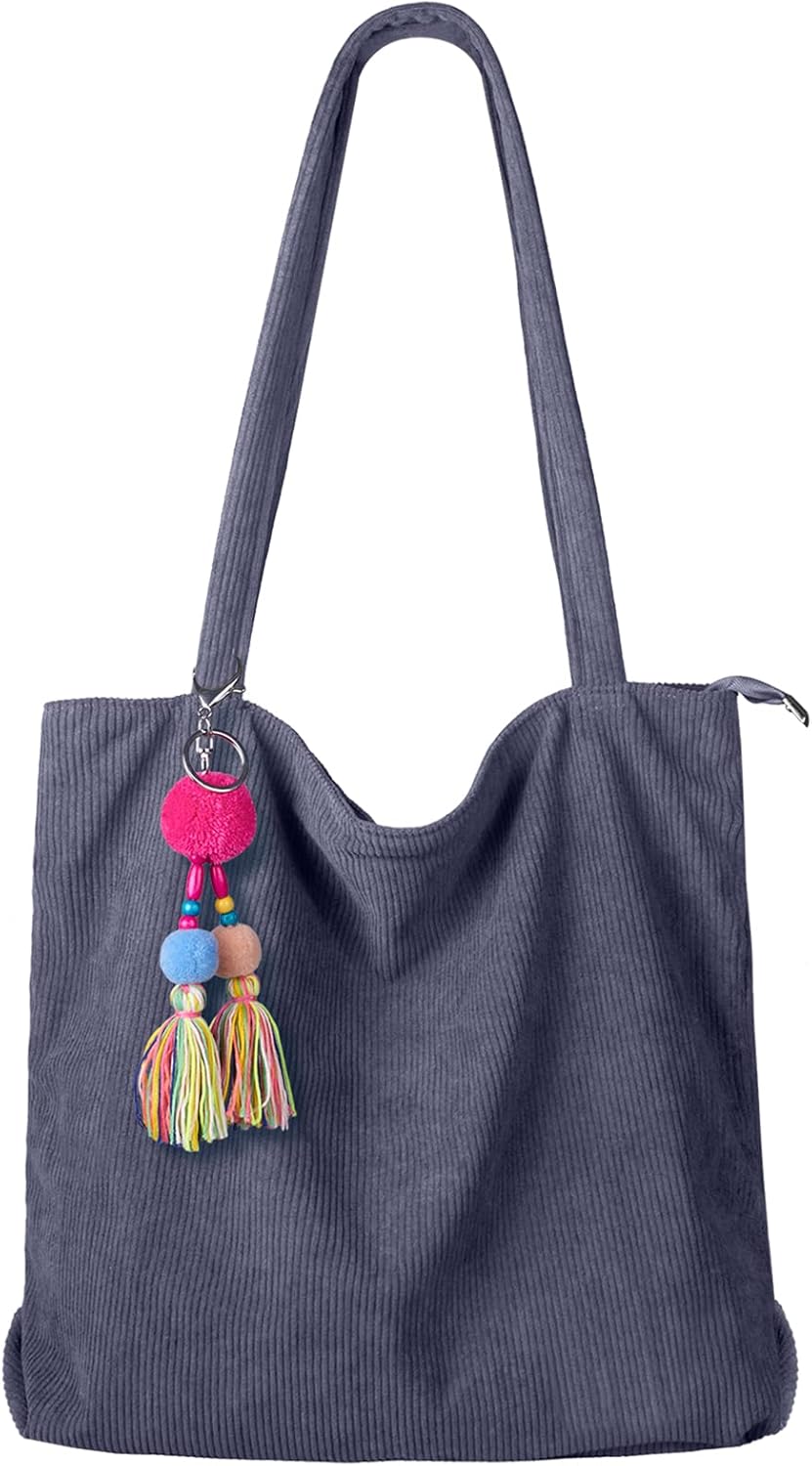 FITDON Corduroy Totes Bag with Zip, Shoulder Bags Handbags Women's Hobos Large C...