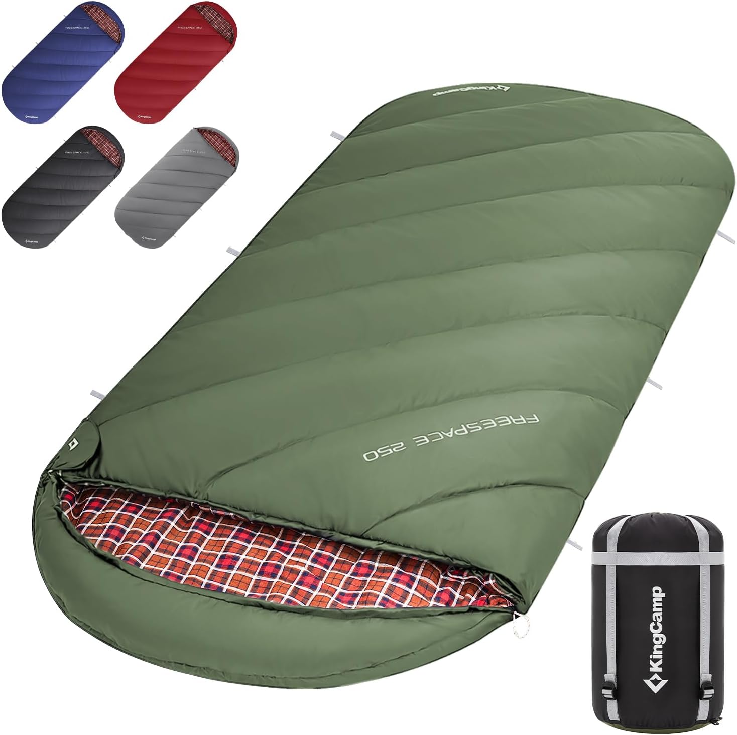 KingCamp XL Sleeping Bag for Adults 3-4 Season Large Wide Flannel Liner Single W...
