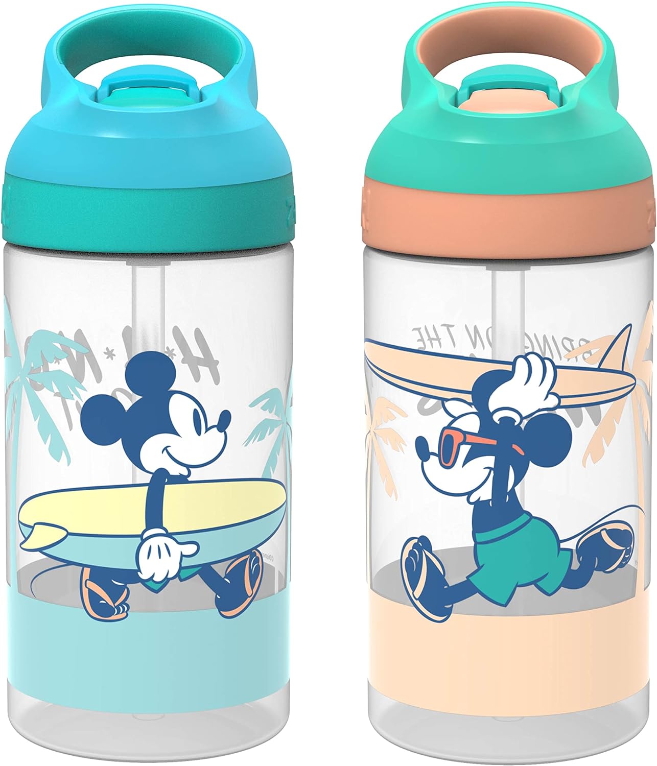 Zak Designs Disney Mickey Mouse Kids Water Bottle with Straw 16oz 2 Pieces set,...
