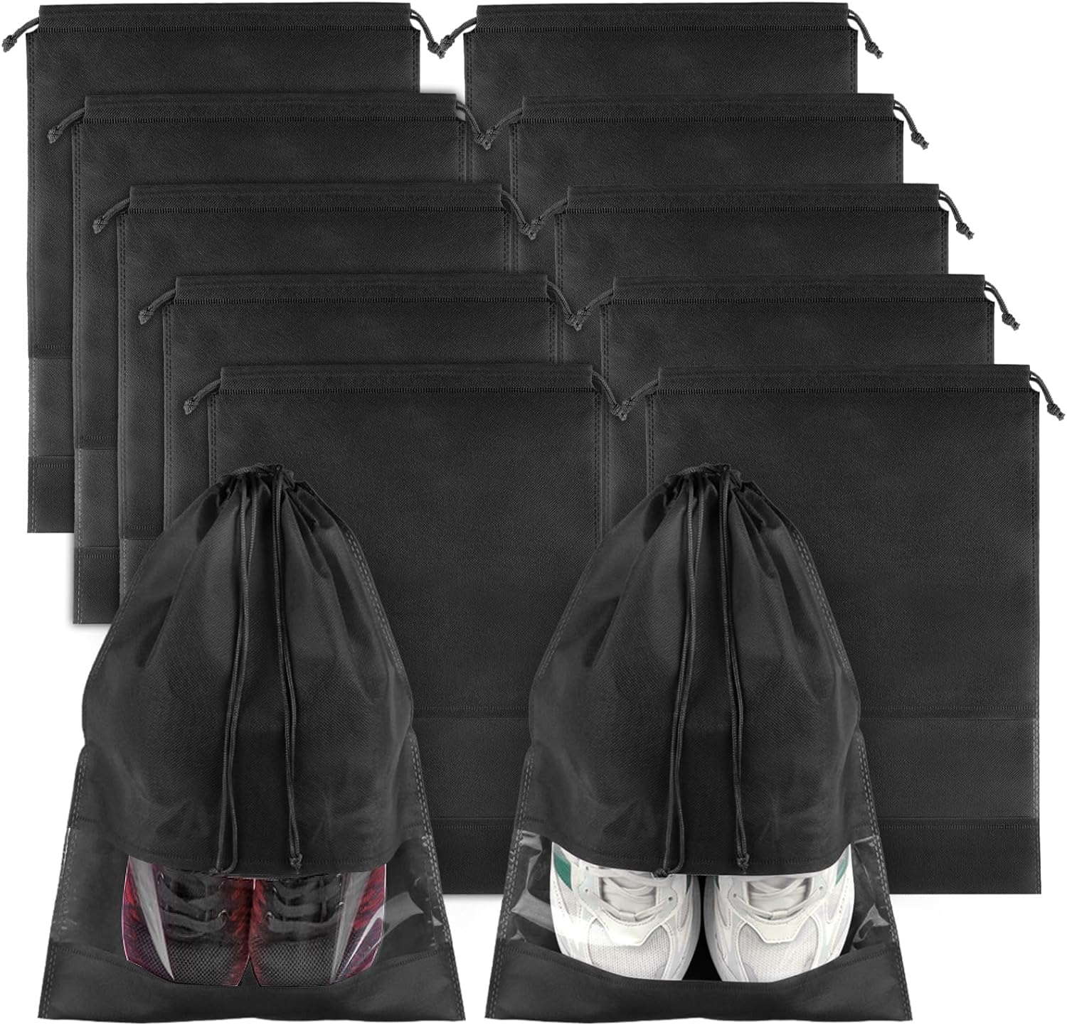 Shoe Bags for Travel, 10 Pcs Large Black Travel Shoe Bags for Packing, Non-Woven...