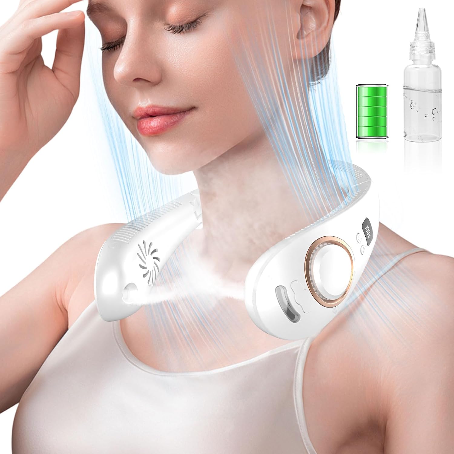 Portable Neck Fan with Water Mist Spray,Folding Cooling Fan for Your Neck,Wirele...