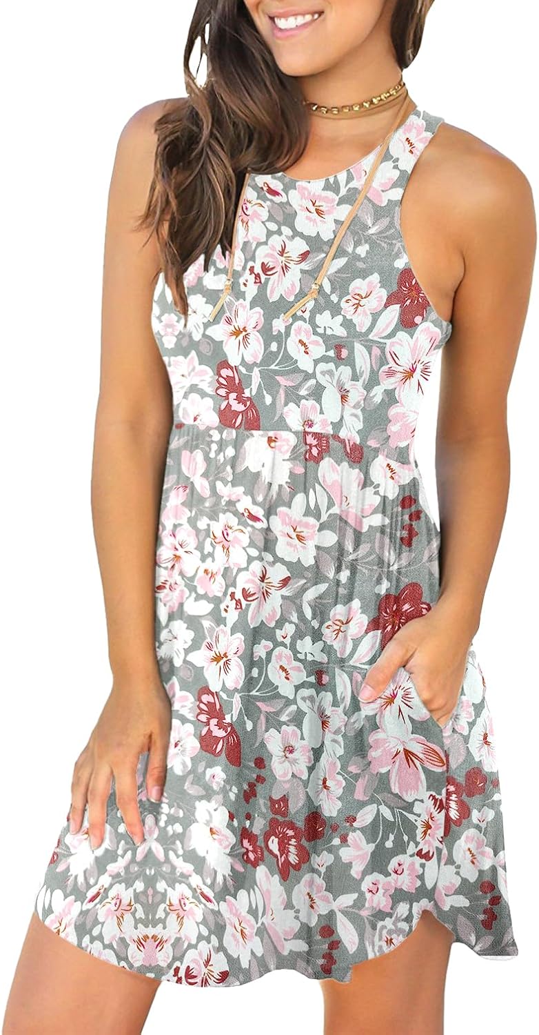 HiMONE Summer Dresses Sleeveless Sundresses for Women Casual Beach Petite Sun Dr...