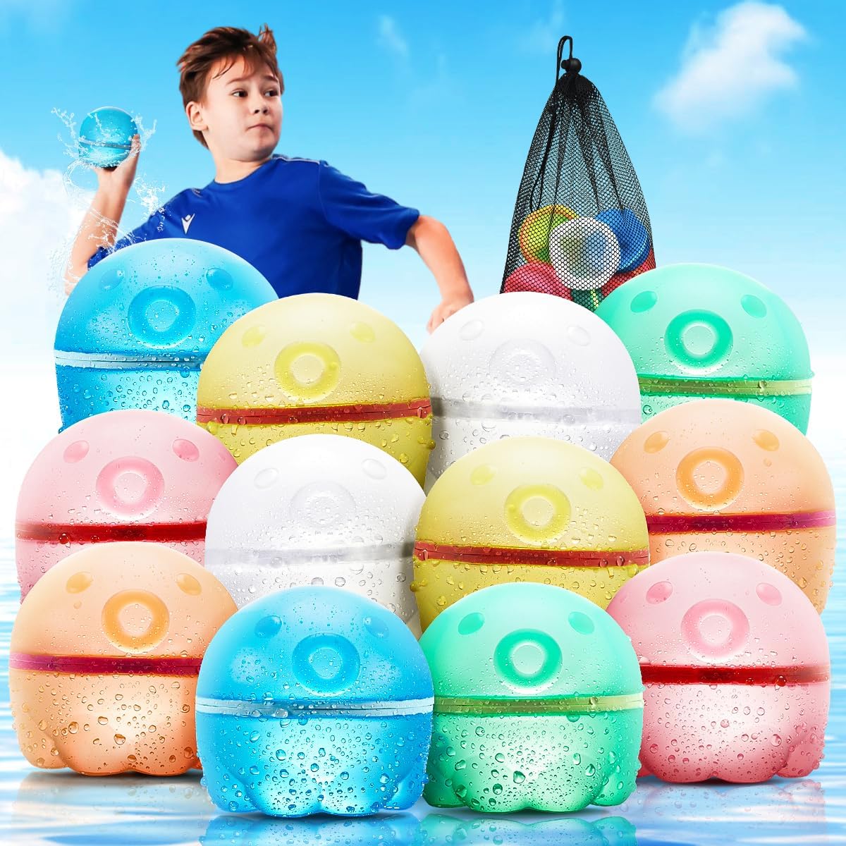 12PCS Reusable Water Balloons for Kids, Splash Refillable Water Balloons Bombs S...