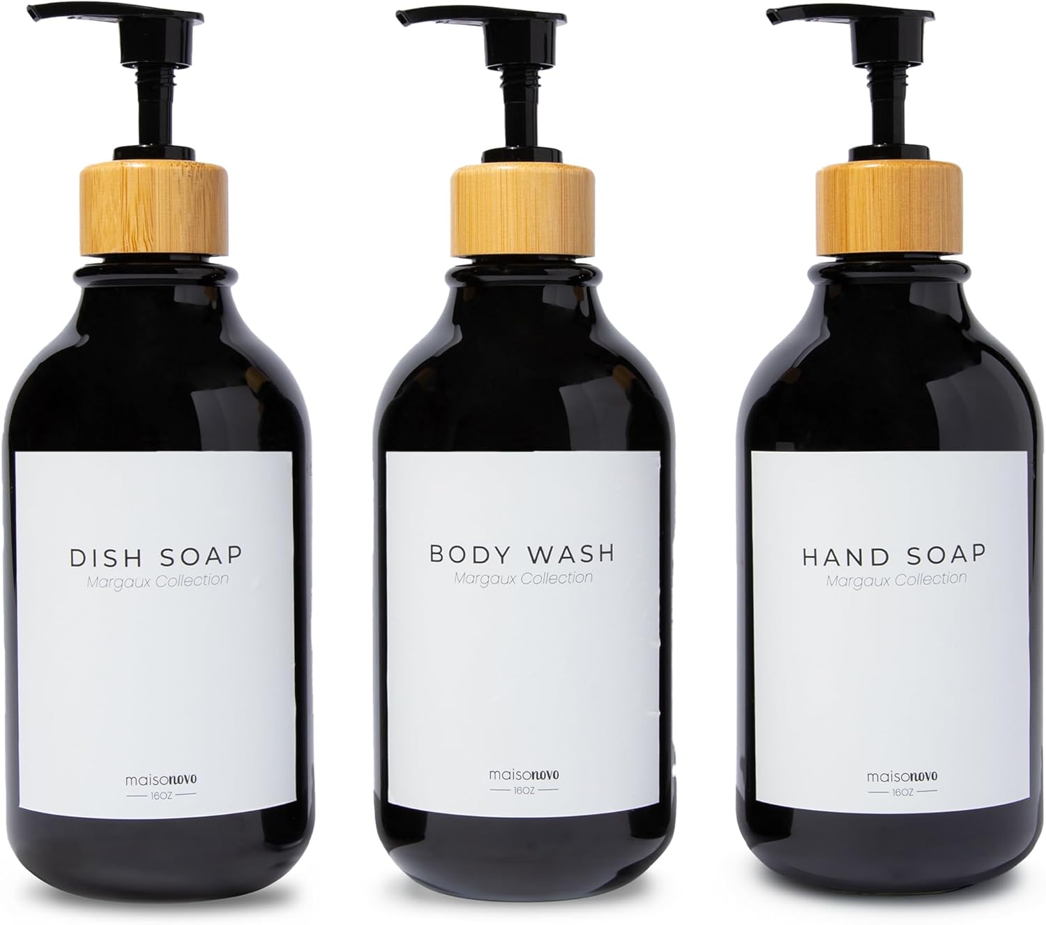 MaisoNovo Refillable Shampoo and Conditioner Bottles | 16.9 fl oz Set of 3 Black...