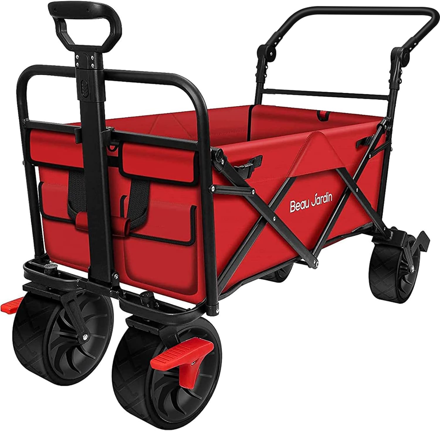 BEAU JARDIN Collapsible Folding Beach Wagon Cart Foldable All Terrain Wagon with...