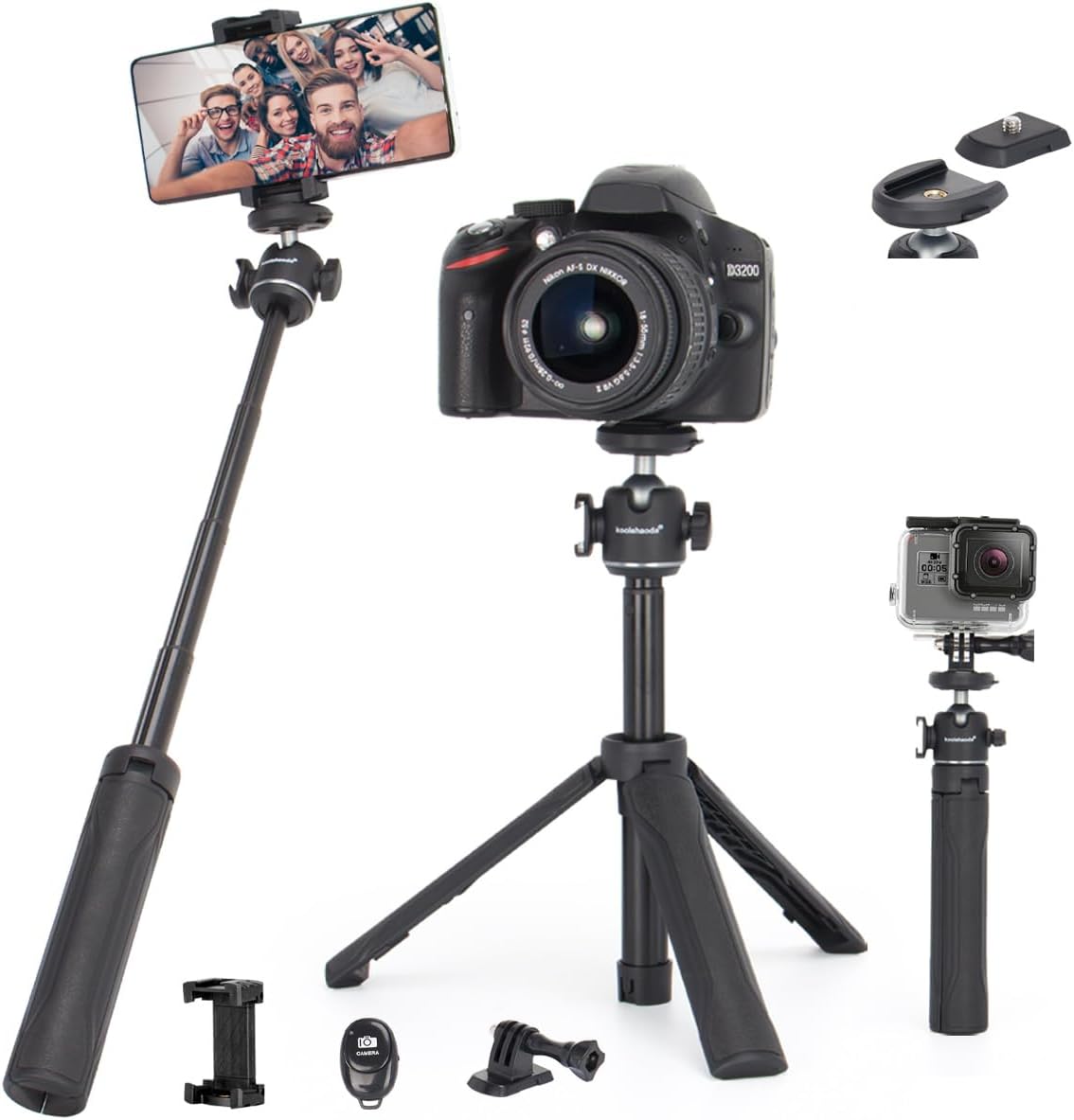 Koolehaoda Compact Camera Tripod Extendable Selfie Stick Portable Travel Tripod...