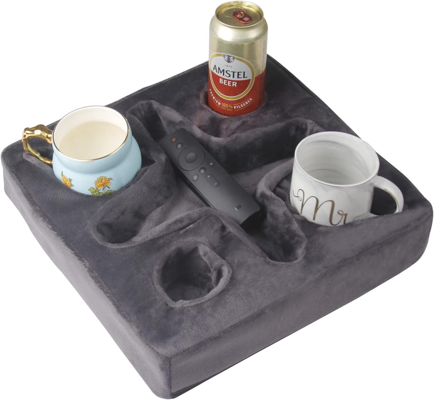 Couch and Bed Cup Holder Pillow, Sofa Refreshment Tray for Drinks/Remote Control...