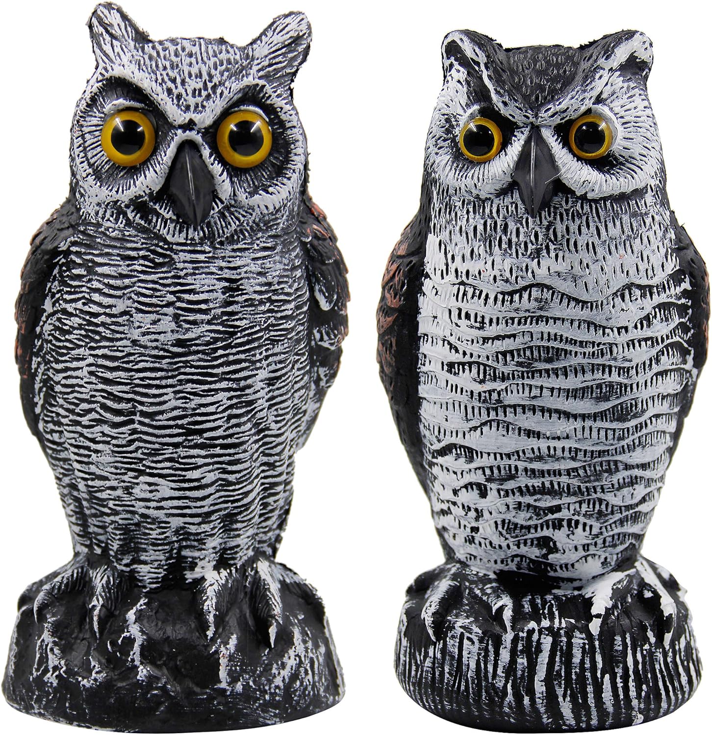 Hausse 2 Pack Fake Horned Owl Bird Scarecrow Decoy, Plastic Deterrents, Hallowee...