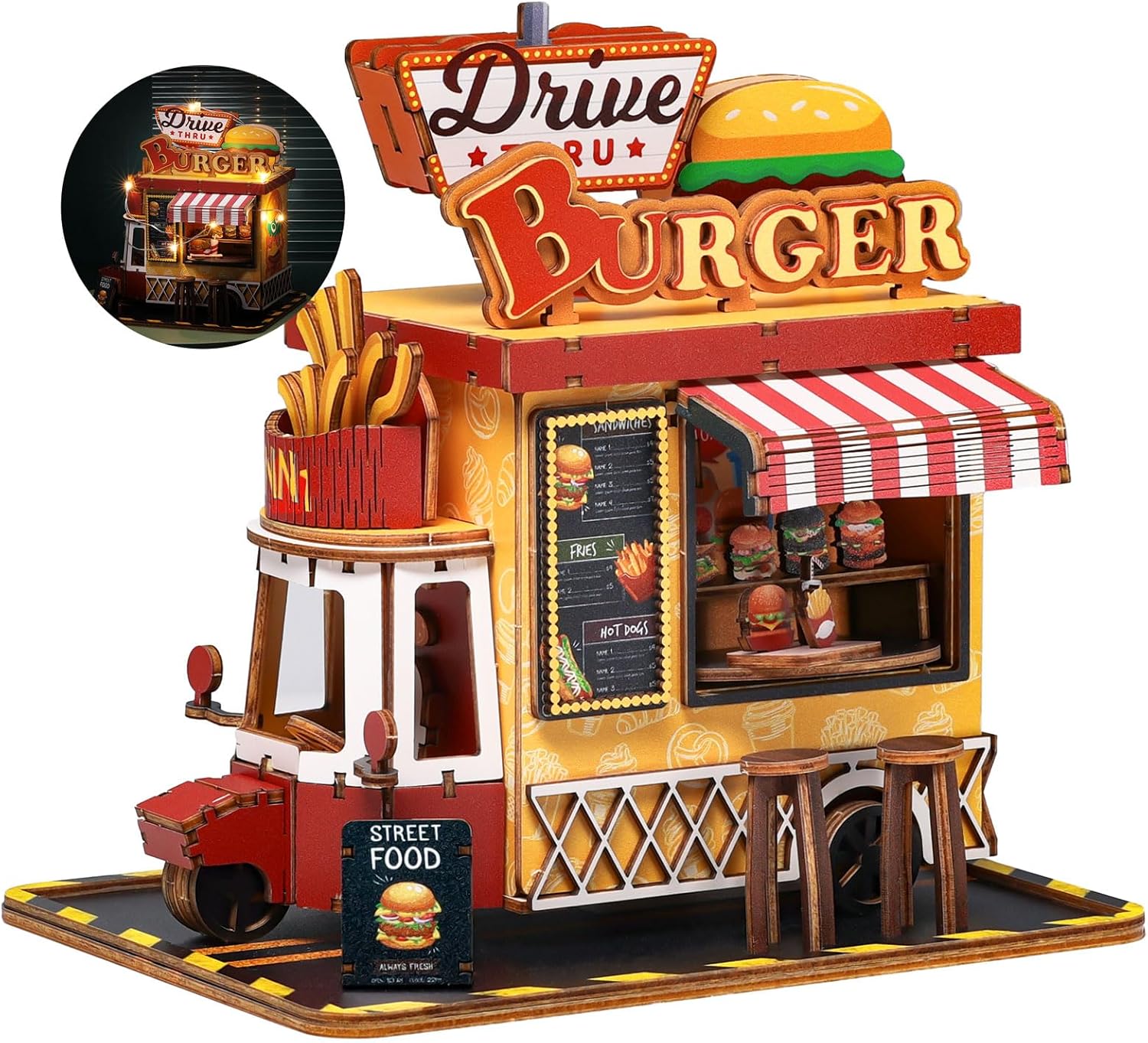 SainSmart Jr. DIY Miniature House Kit, Wooden Tiny Burger Truck with Dust Cover,...