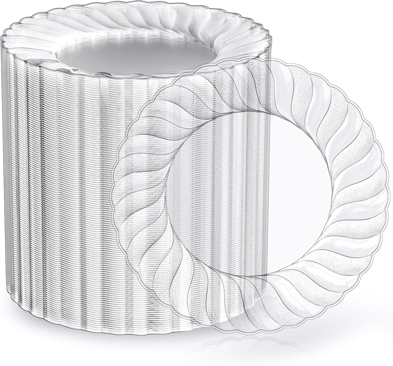 FOCUSLINE 100 Count 6 Inch Clear Plastic Plates, Disposable Heavy Duty Salad Des...