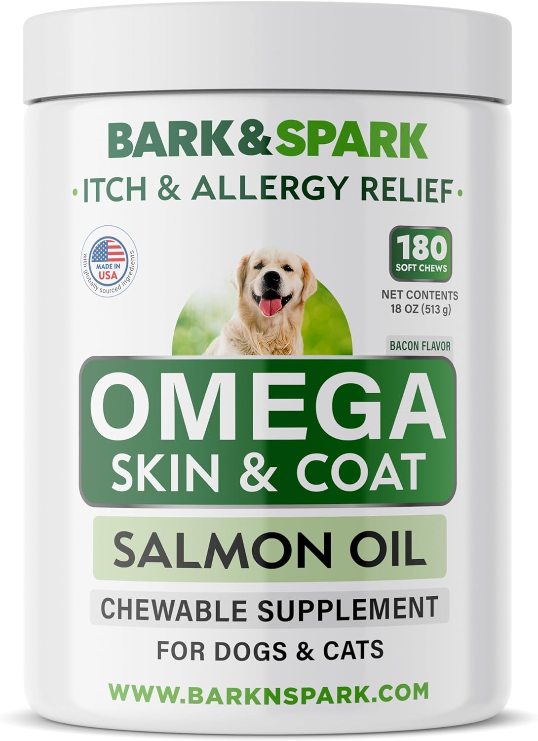Omega 3 for Dogs and Cats - 180 Fish Oil Treats for Dog Shedding, Skin Allergy,...