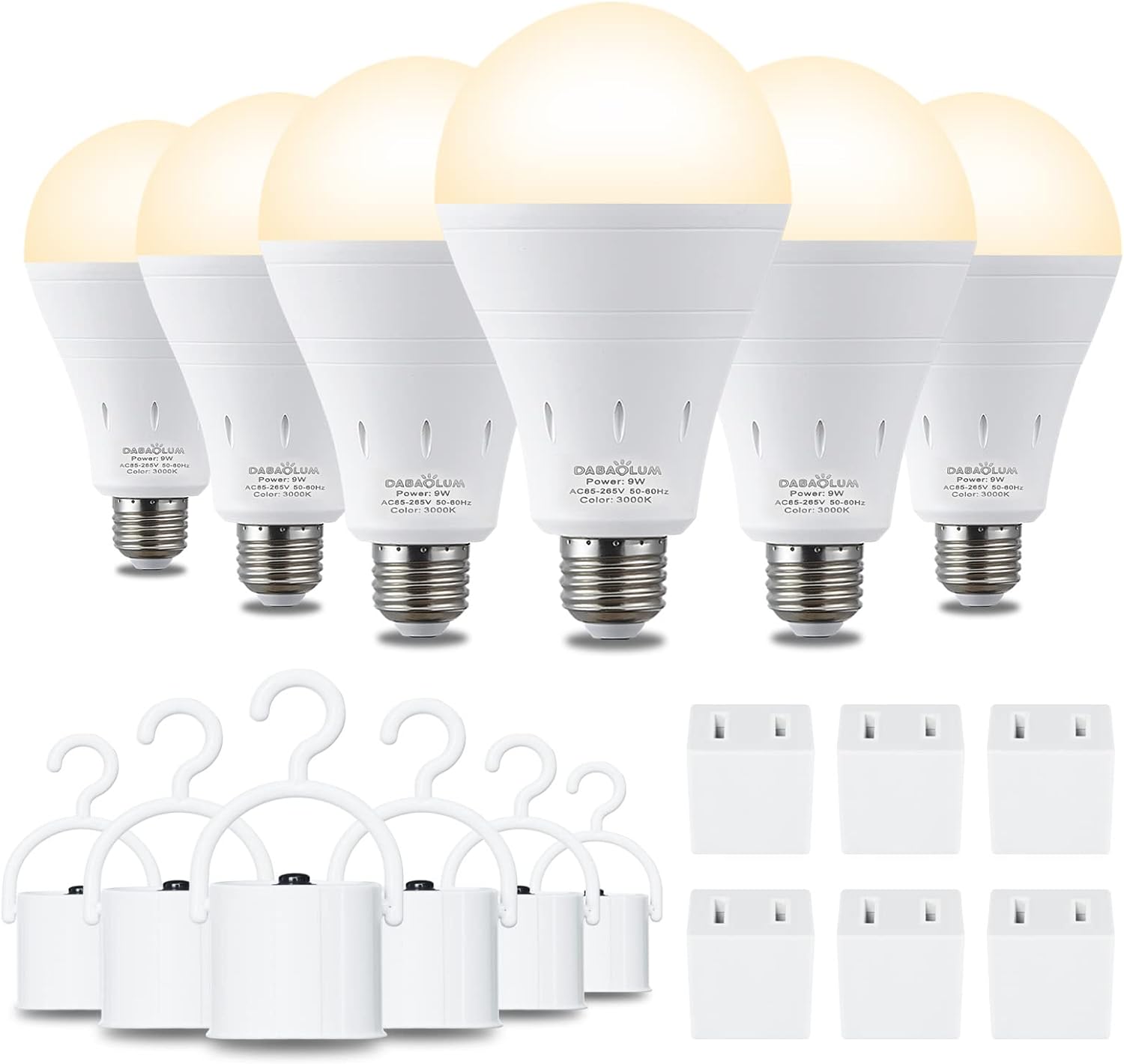 6 Pack Rechargeable Emergency Light Bulb Battery Operated Light Bulbs LED Dimmab...
