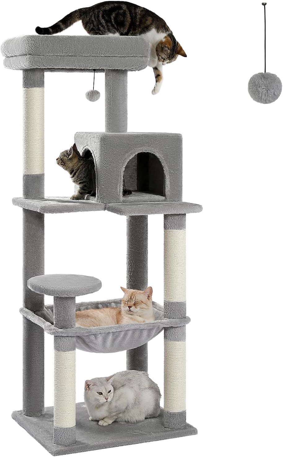 Cat Tree for Large Cats Adult with Metal Plush Big Hammock, 56.3" Cat TowerZ wit...