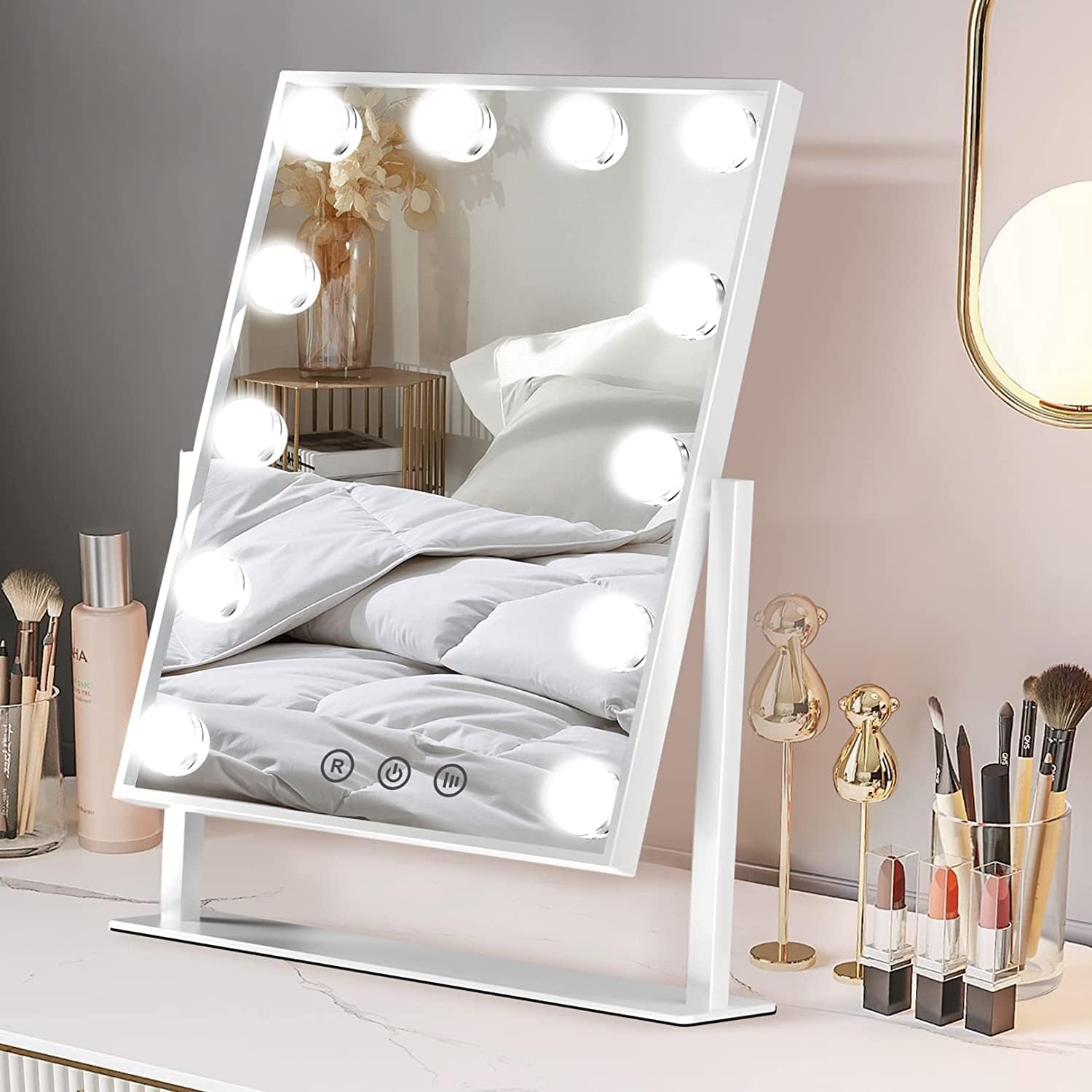 FUNTOUCH Hollywood Makeup Mirror with 12 LED Dimmable Bulbs Lights, Make up Mirr...