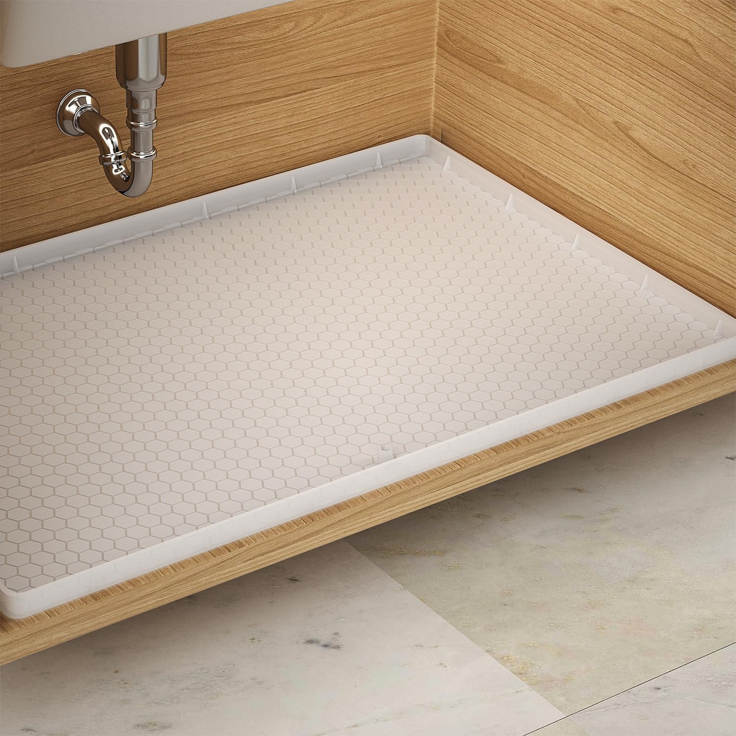 Under Sink Mat - 34" x 22" Waterproof Kitchen Cabinet Mat - Flexible Silicone Un...
