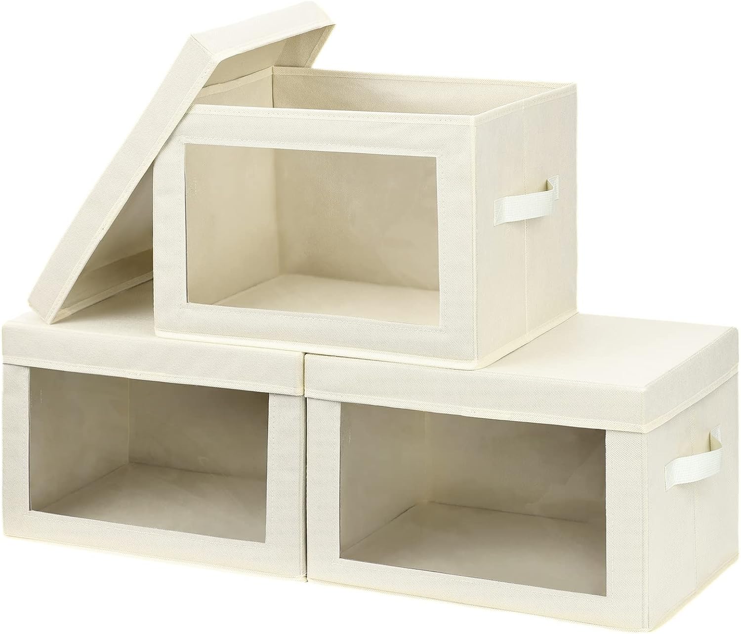 DIMJ 3 Pack Foldable Storage Boxes with Lids, Fabric Storage Bins with Transpare...