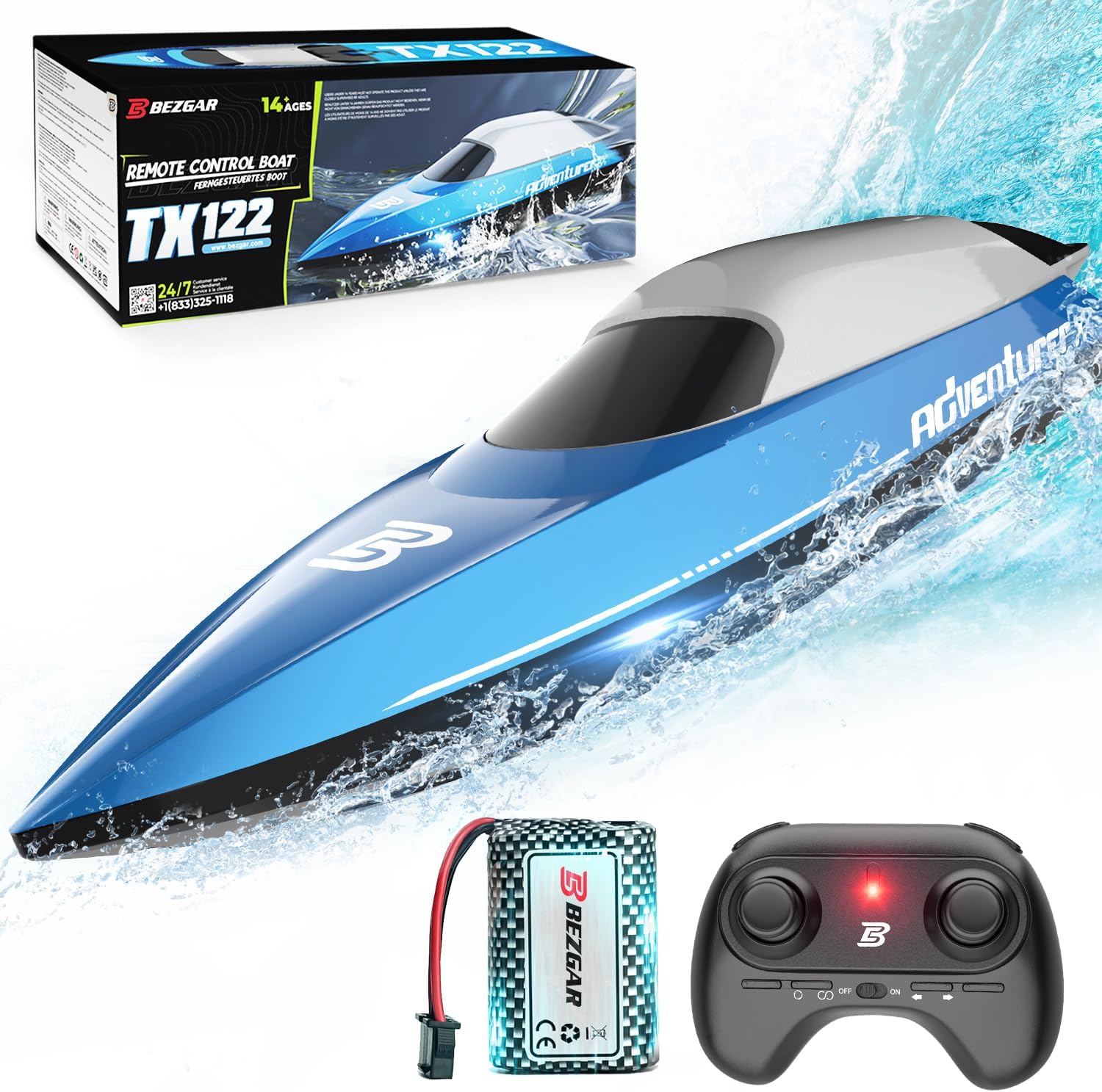 BEZGAR TX122 Remote Control Boats- 2.4GHz RC Boats with Rechargeable Battery, Fa...