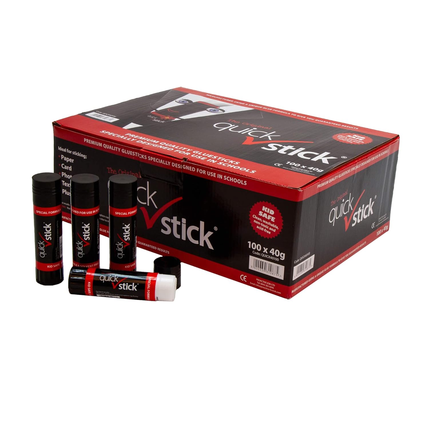 Quick stick Glue Stick 40g, 100 glue sticks multipack, 40 gram stick glue large,...